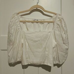 DO+BE White Embroidered Puff Sleeve Blouse Size M